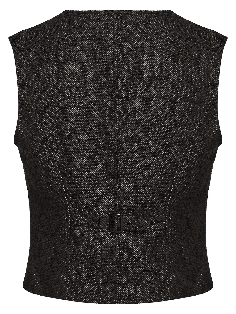 Retro Jacquard Waistcoat Vest with Deep V-Neck, showing the stylish back design and cinched waist.