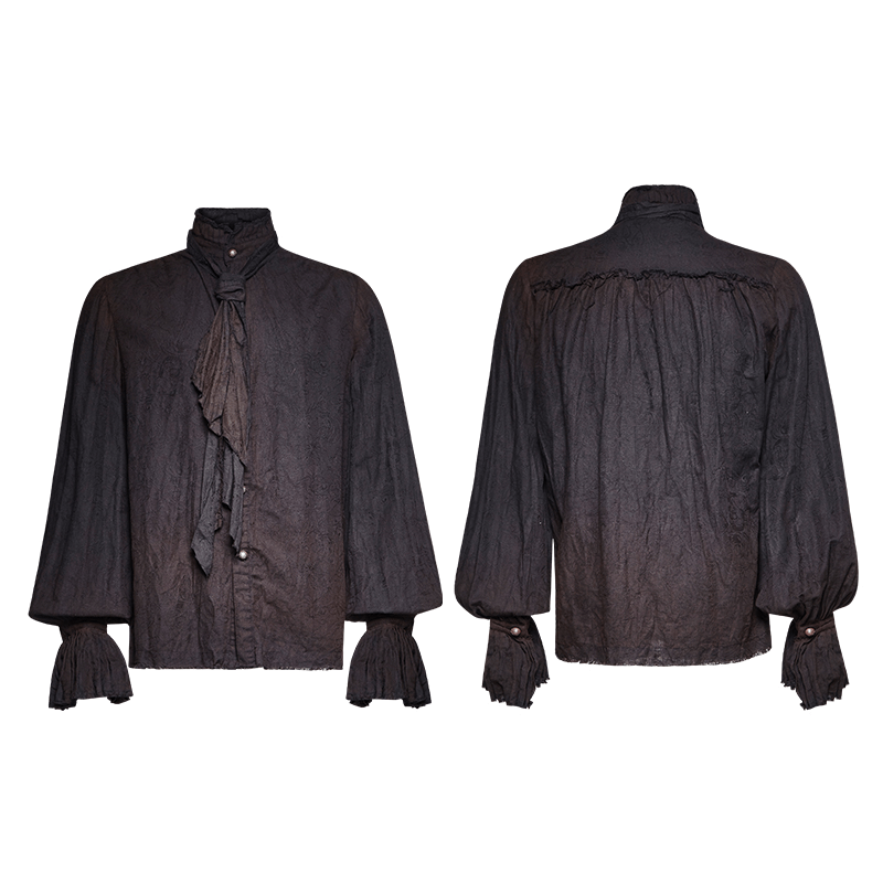 Retro Linen Steampunk Shirt with Tie Detail for Men - HARD'N'HEAVY