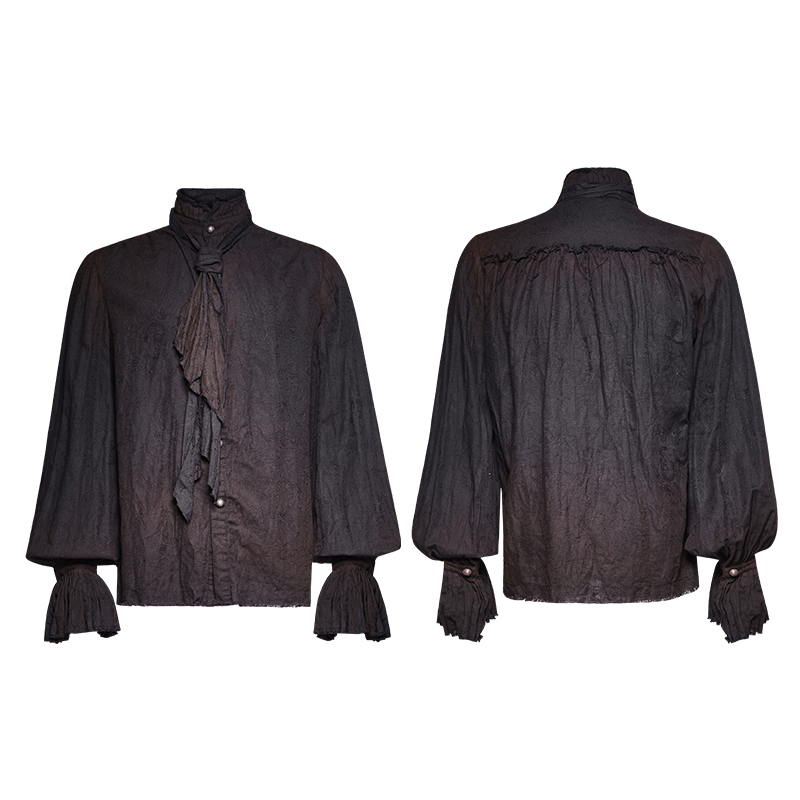 Retro linen steampunk shirt for men with tie detail, featuring Victorian-inspired design and distinctive cuffs.