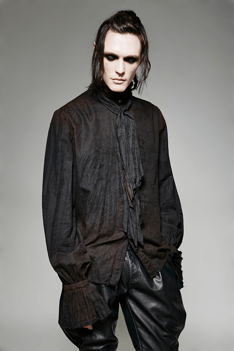Victorian-inspired steampunk linen shirt for men with tie detail and unique textured fabric.