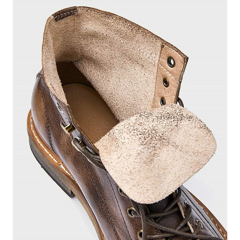 Retro Men's Big Round Toe Lace Up Ankle Boots / Casual Male Genuine Leather Shoes - HARD'N'HEAVY