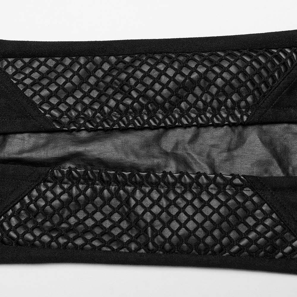 Close-up of black mesh and fabric panel showcasing a stylish, edgy design perfect for gothic style clothing.