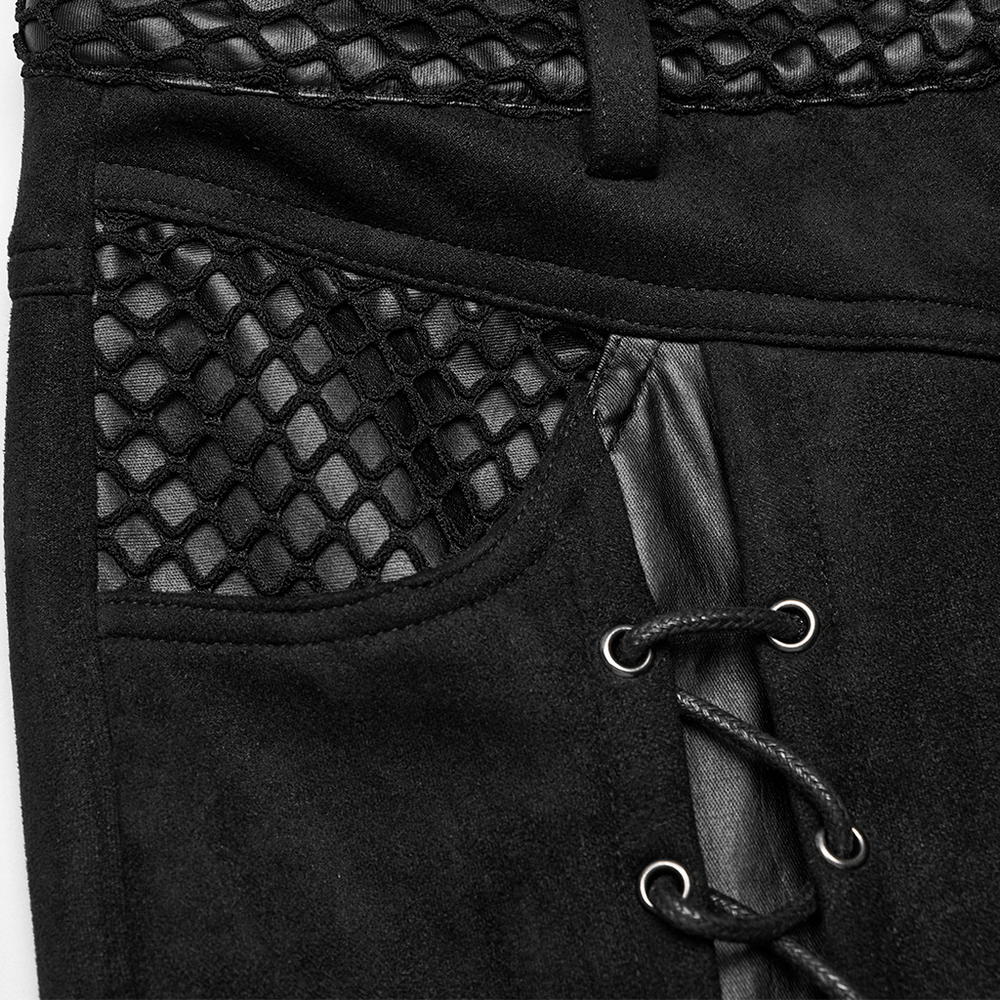 Retro Punk Eyelet Lace-Up Suede Flared Trousers - HARD'N'HEAVY