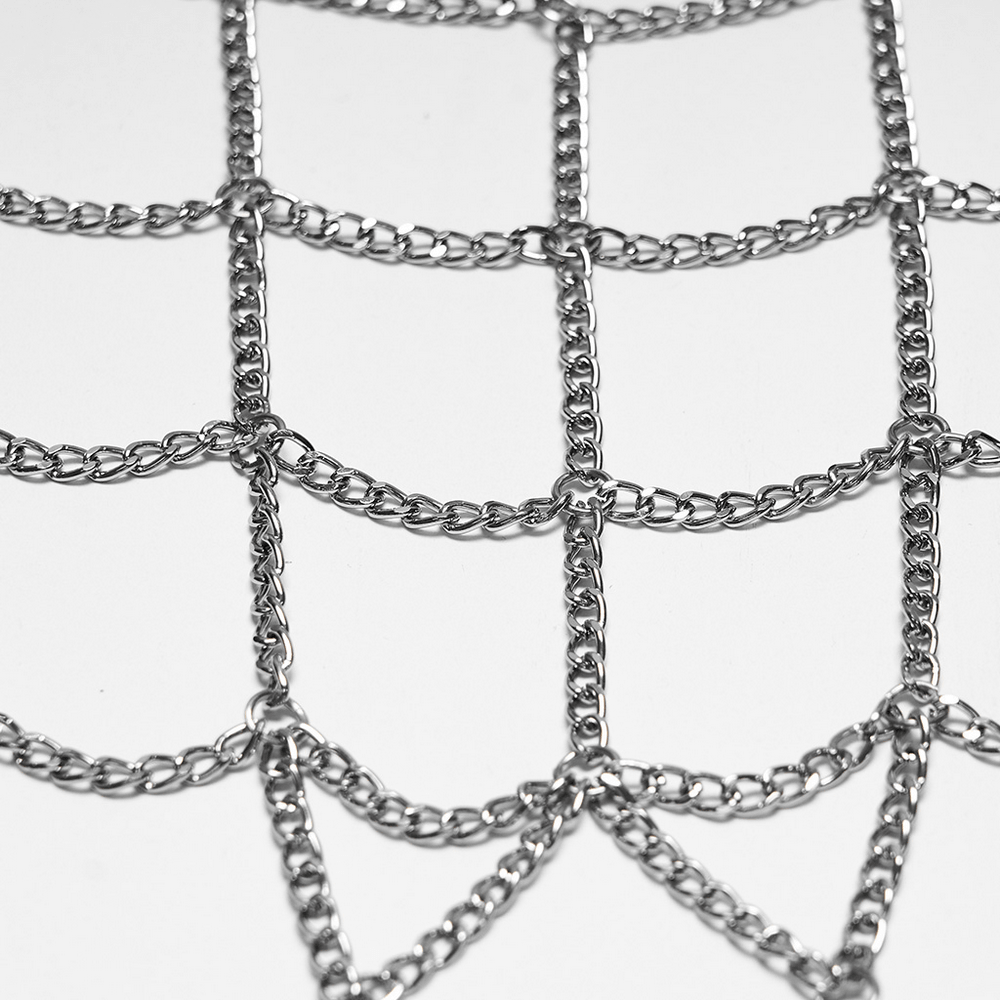Close-up of the chain detail from the Rhinestone Spider Web Feather Chain Masquerade Mask.