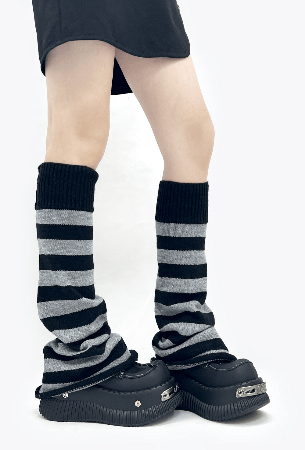 Ribbed Sole Platform Derby Shoes with Rope Laces, black chunky platform shoes with silver studs and rope laces