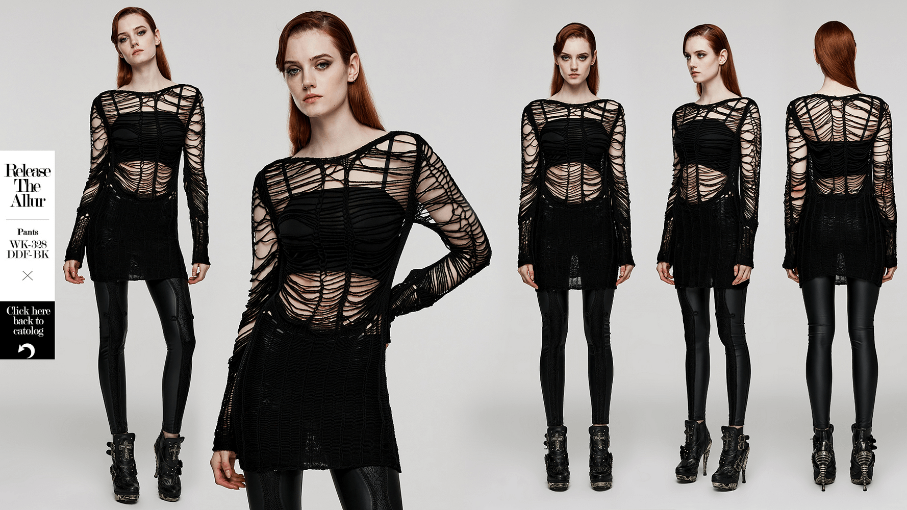 Ripped black gothic punk long sleeve sweater with hollow design, perfect for showcasing edgy style.