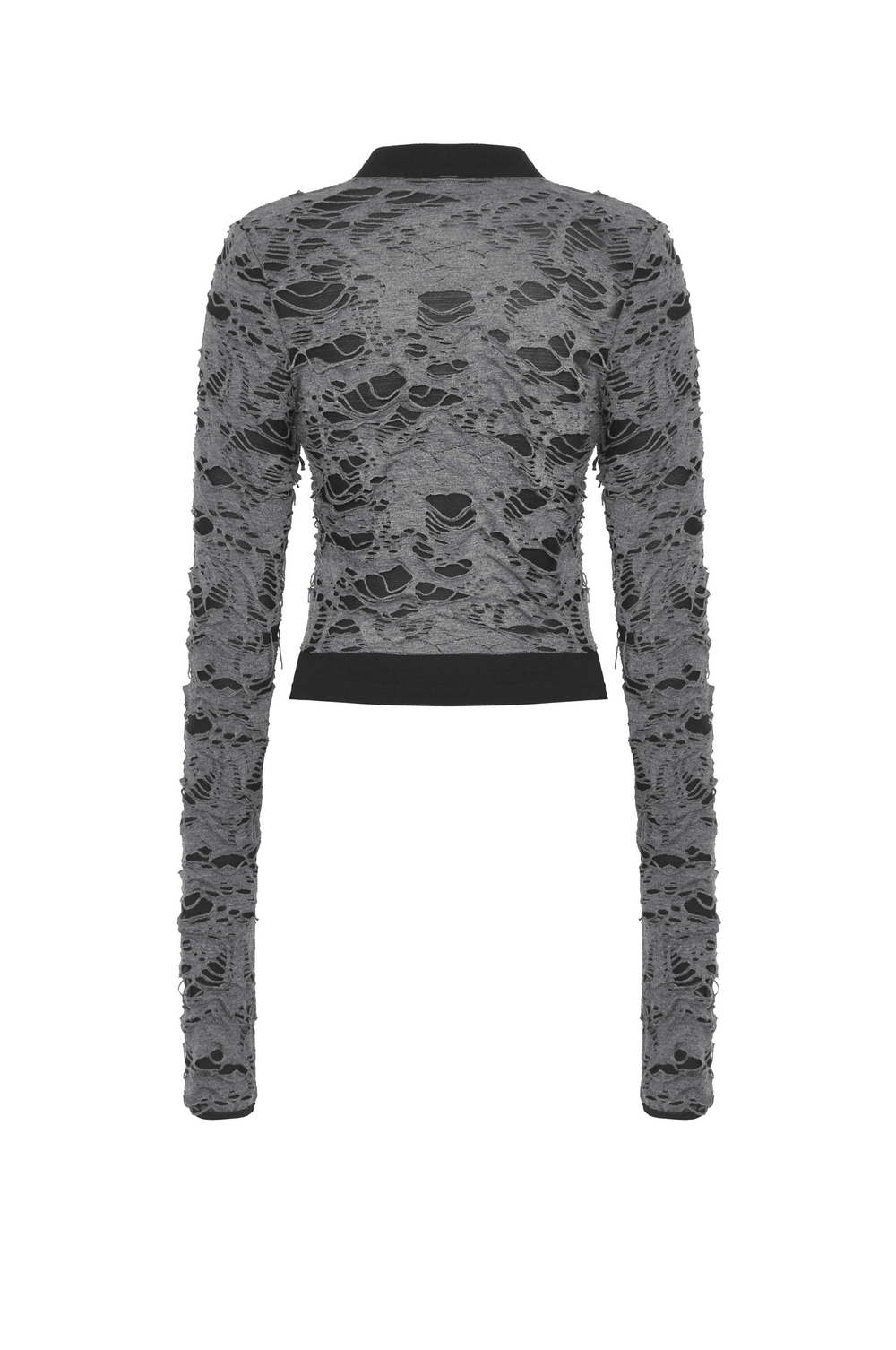 Ripped Mesh Long Sleeved Top with Metal Eyelets