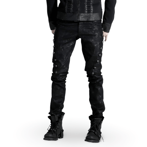 Rivet-Side Embellished Punk Rock Jeans for Men