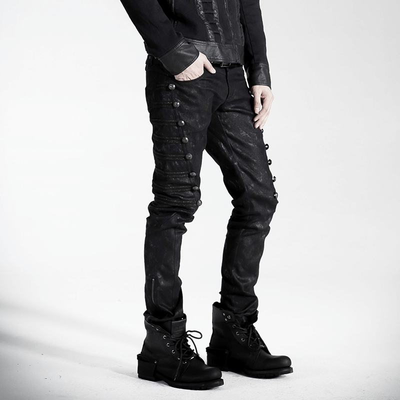 Rivet-Side Embellished Punk Rock Jeans for Men