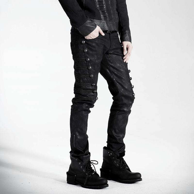 Men's punk rock jeans with studded side detailing and stylish black boots.