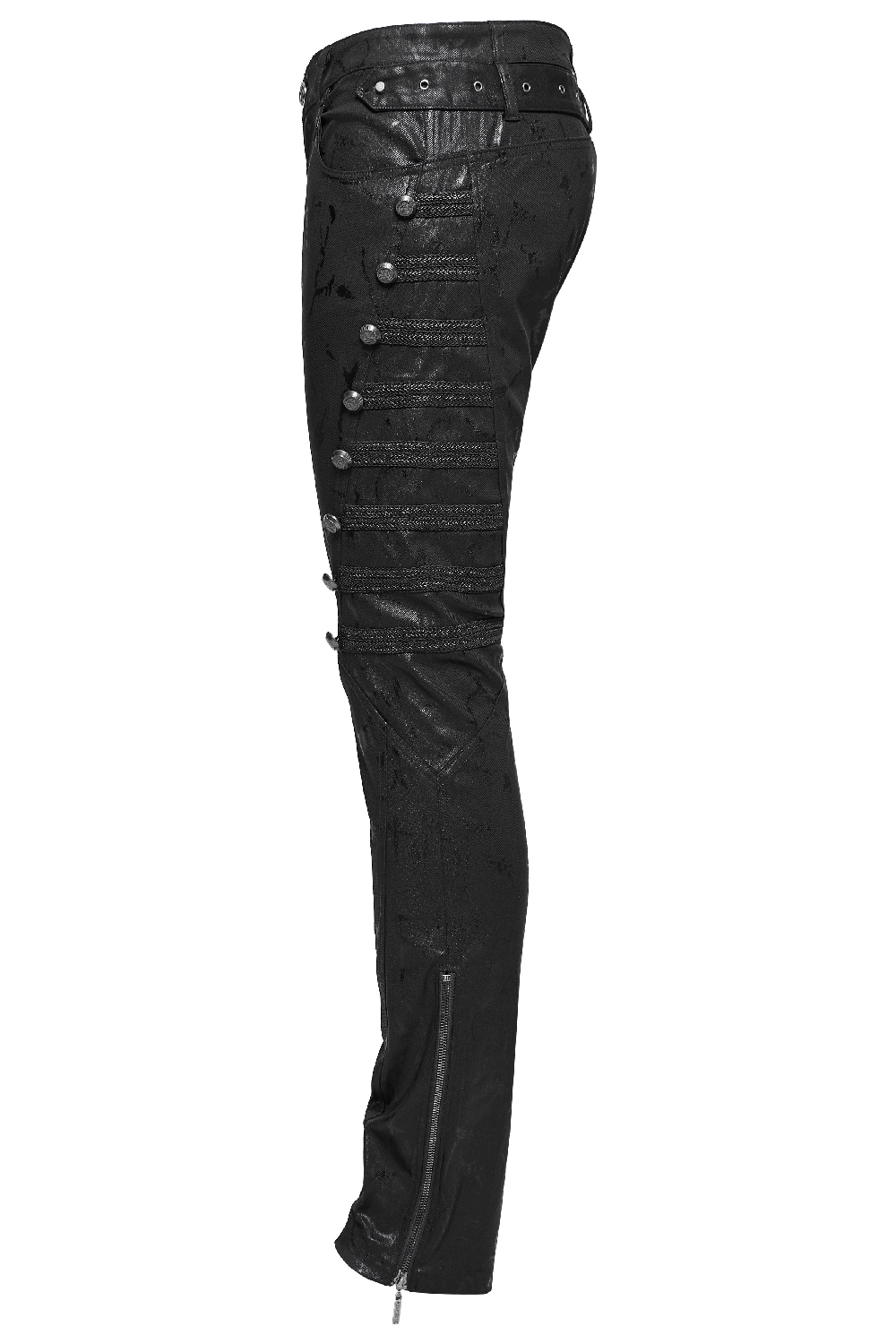 Side view of Rivet-Side Embellished Punk Rock Jeans for Men with studded detailing and stylish fit.