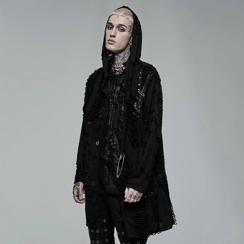 Rivet Zip Detail Gothic Long Coat Fashion - HARD'N'HEAVY