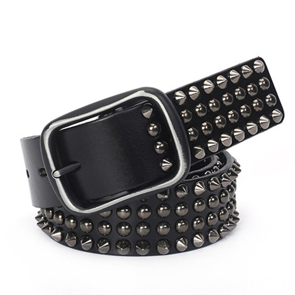 Riveted Real Leather Pin Belt for Men and Women / Rock Style Genuine Leather Belts - HARD'N'HEAVY
