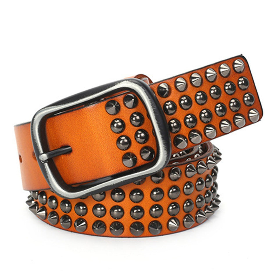 Riveted Real Leather Pin Belt for Men and Women / Rock Style Genuine Leather Belts - HARD'N'HEAVY