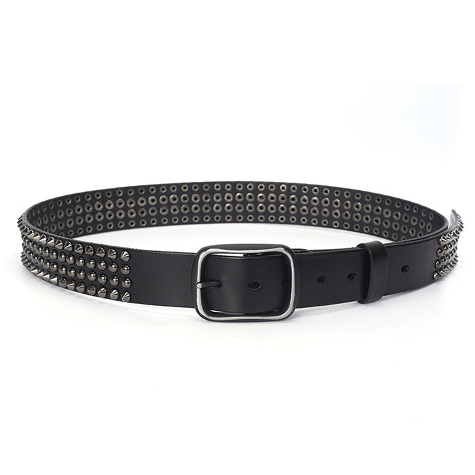 Riveted Real Leather Pin Belt for Men and Women / Rock Style Genuine Leather Belts - HARD'N'HEAVY