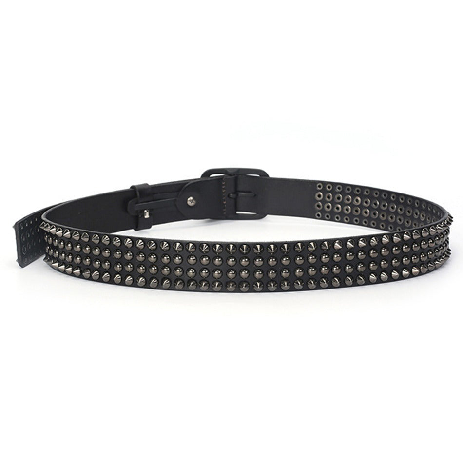 Riveted Real Leather Pin Belt for Men and Women / Rock Style Genuine Leather Belts - HARD'N'HEAVY