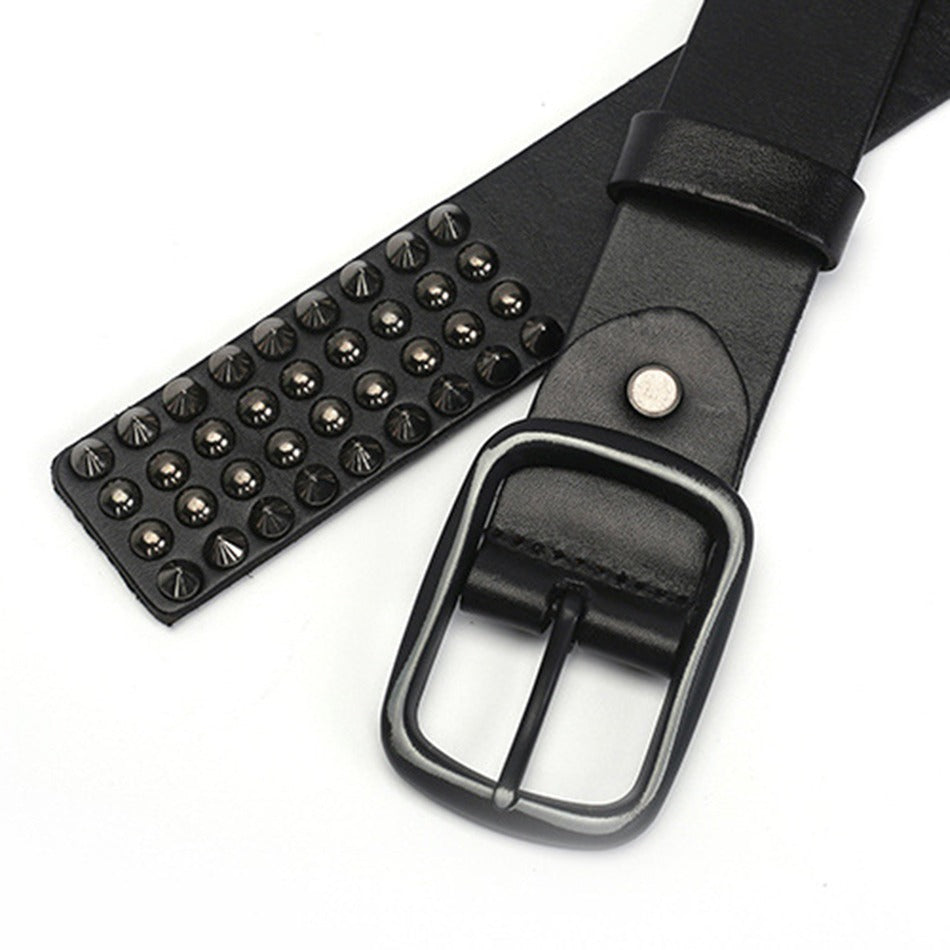 Riveted Real Leather Pin Belt for Men and Women / Rock Style Genuine Leather Belts - HARD'N'HEAVY