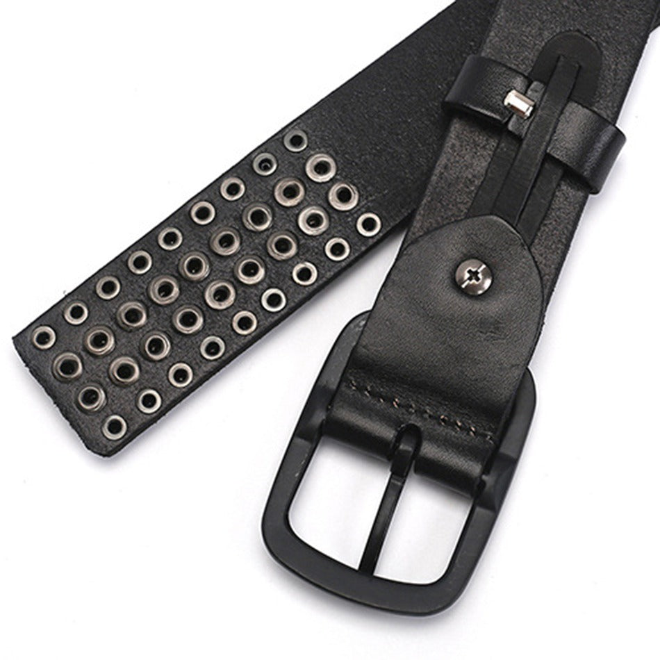 Riveted Real Leather Pin Belt for Men and Women / Rock Style Genuine Leather Belts - HARD'N'HEAVY
