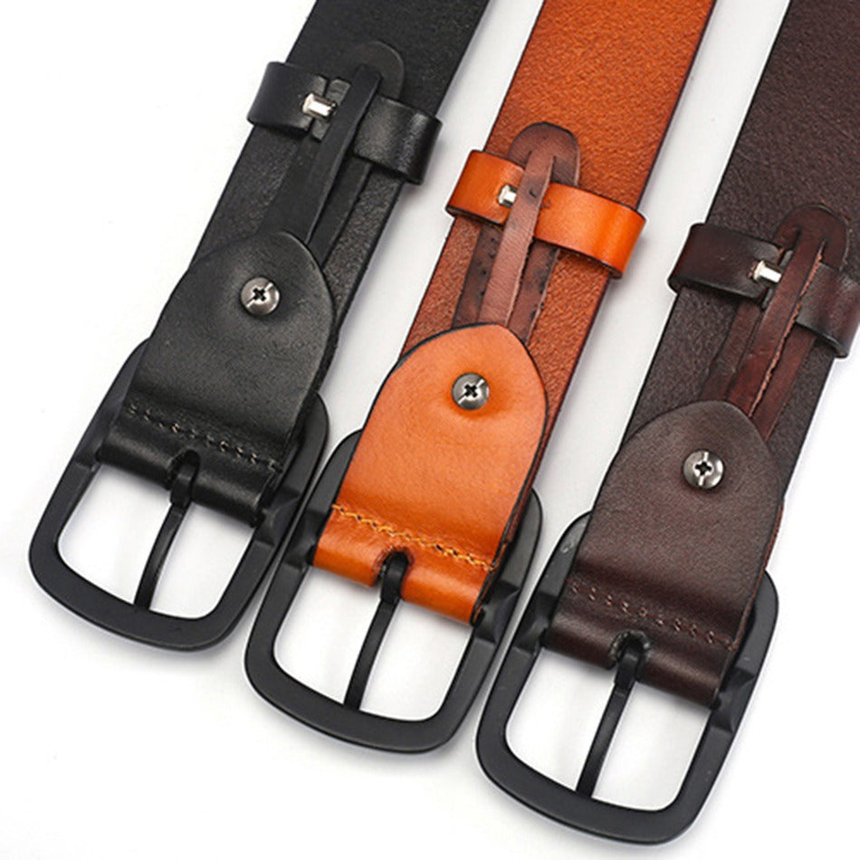 Riveted Real Leather Pin Belt for Men and Women / Rock Style Genuine Leather Belts - HARD'N'HEAVY