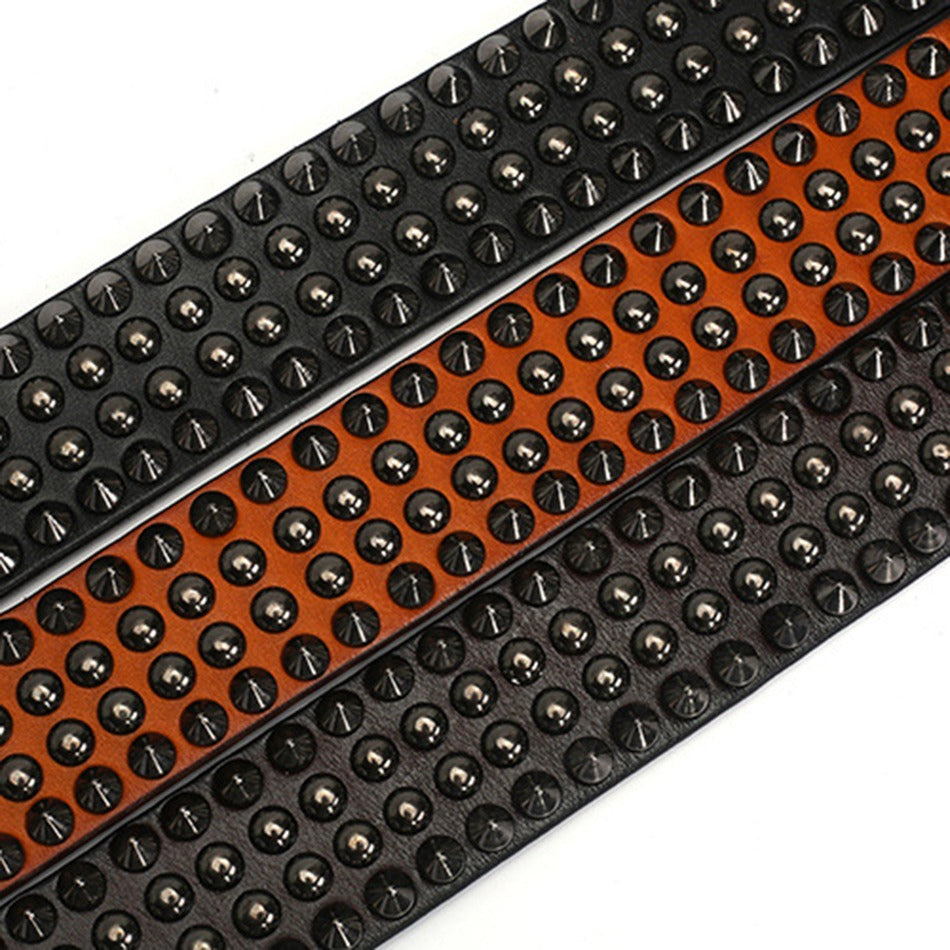 Riveted Real Leather Pin Belt for Men and Women / Rock Style Genuine Leather Belts - HARD'N'HEAVY