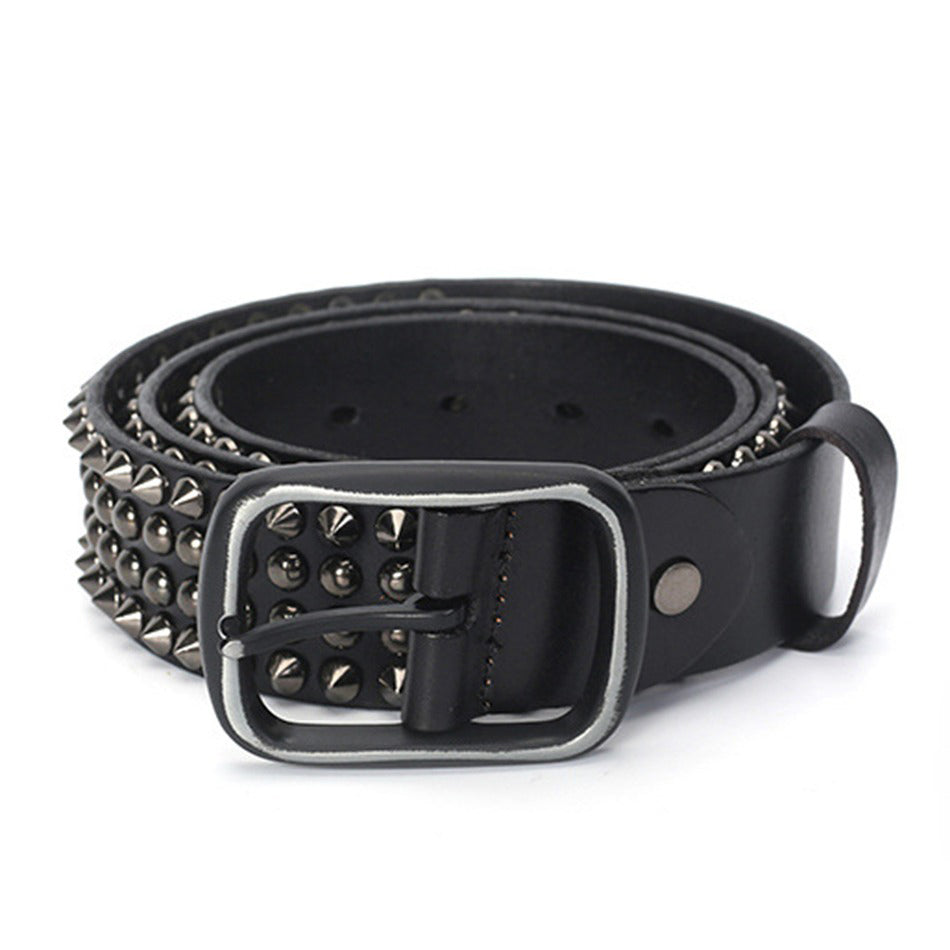 Riveted Real Leather Pin Belt for Men and Women / Rock Style Genuine Leather Belts - HARD'N'HEAVY