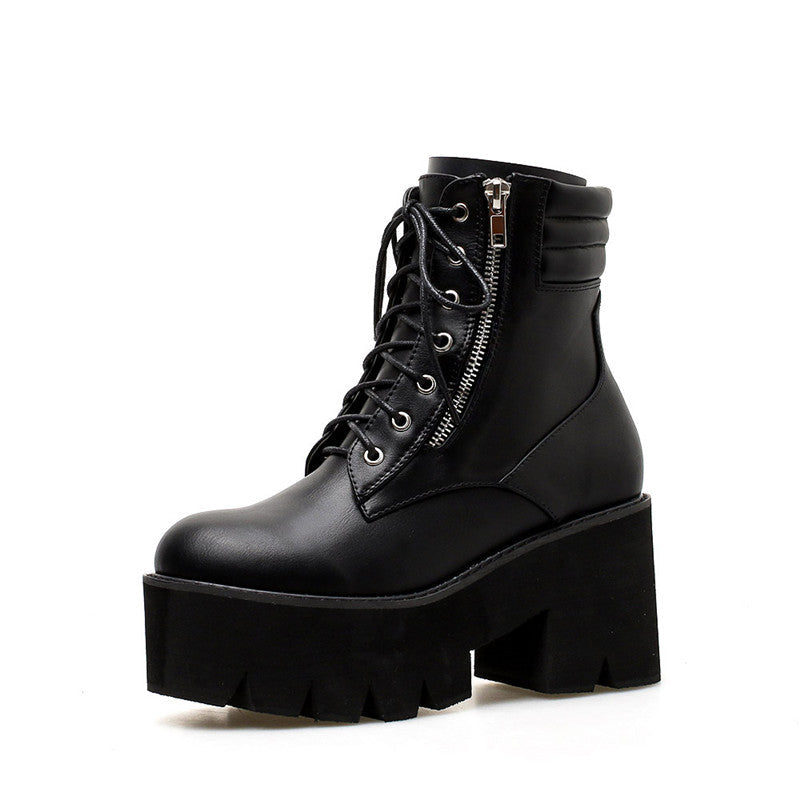 Rock Style Ankle Boots For Women / Chunky Heels Lacing Boots / Platform Gothic Shoes - HARD'N'HEAVY