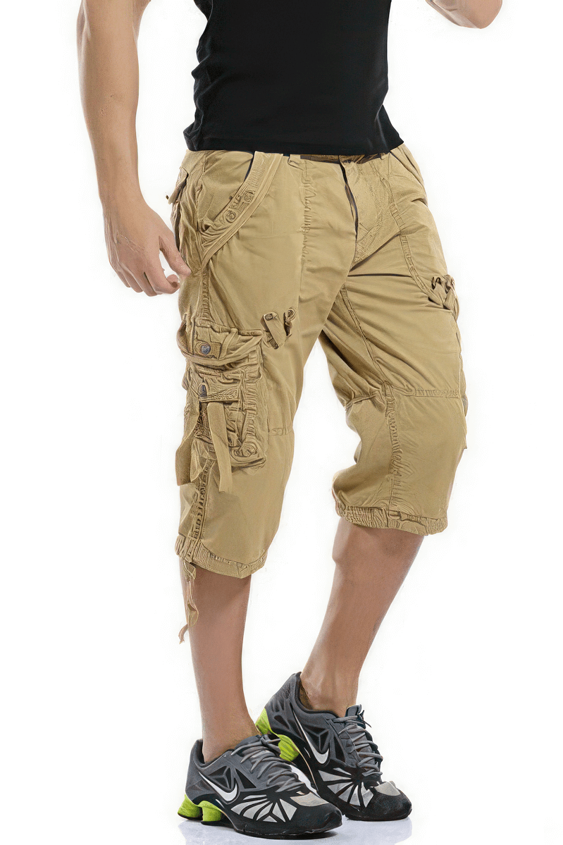 Men's rock style camouflage cargo shorts with pockets, perfect for a stylish and practical look.