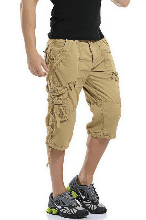 Pantalones cortos cargo sueltos de camuflaje estilo rock / pantalones cortos capri para hombre