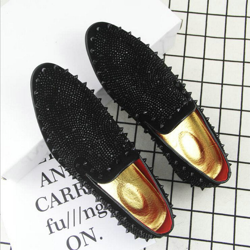 Rock Style Men Loafers / Shoes with Rhinestone Rivets / Edgy Clothing - HARD'N'HEAVY