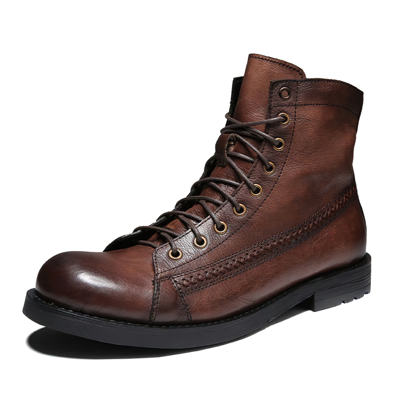 Rock Style PU Leather Men's Boots / Aesthetic Shoes For Men / Vintage Lace-up Ankle Boots - HARD'N'HEAVY