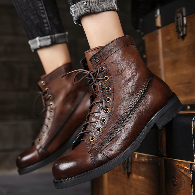 Rock Style PU Leather Men's Boots / Aesthetic Shoes For Men / Vintage Lace-up Ankle Boots - HARD'N'HEAVY