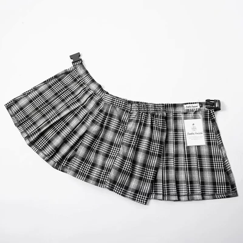 Rock Style Women's Skirt / Plaid Street Style Side Pockets Design Mini Pleated Skirt - HARD'N'HEAVY