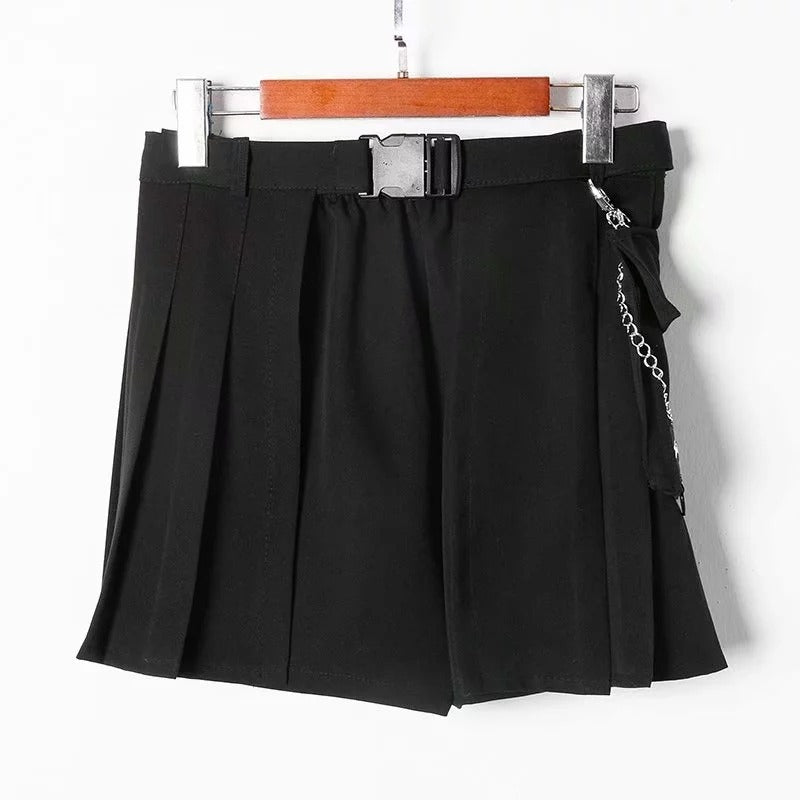Rock Style Women's Skirt / Plaid Street Style Side Pockets Design Mini Pleated Skirt - HARD'N'HEAVY