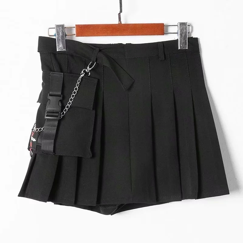 Rock Style Women's Skirt / Plaid Street Style Side Pockets Design Mini Pleated Skirt - HARD'N'HEAVY