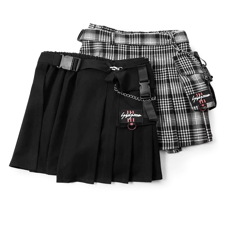 Rock Style Women's Skirt / Plaid Street Style Side Pockets Design Mini Pleated Skirt - HARD'N'HEAVY