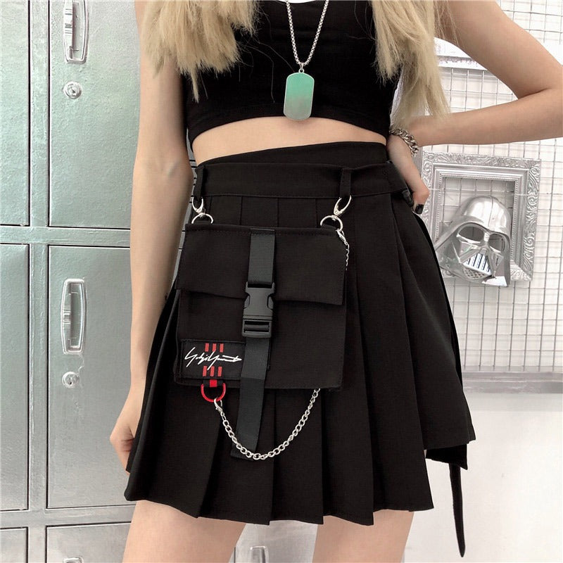 Rock Style Women's Skirt / Plaid Street Style Side Pockets Design Mini Pleated Skirt - HARD'N'HEAVY