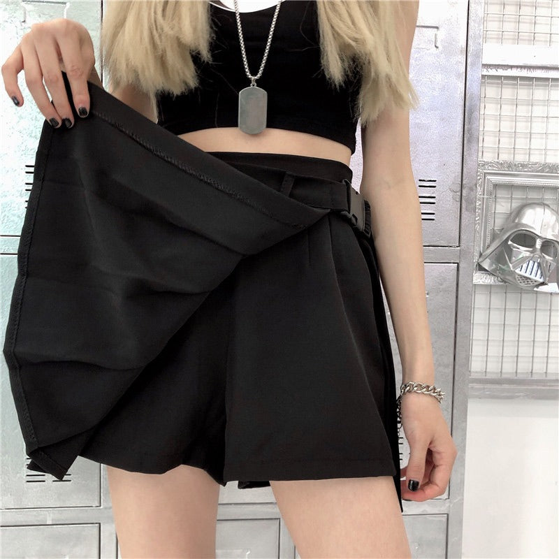 Rock Style Women's Skirt / Plaid Street Style Side Pockets Design Mini Pleated Skirt - HARD'N'HEAVY