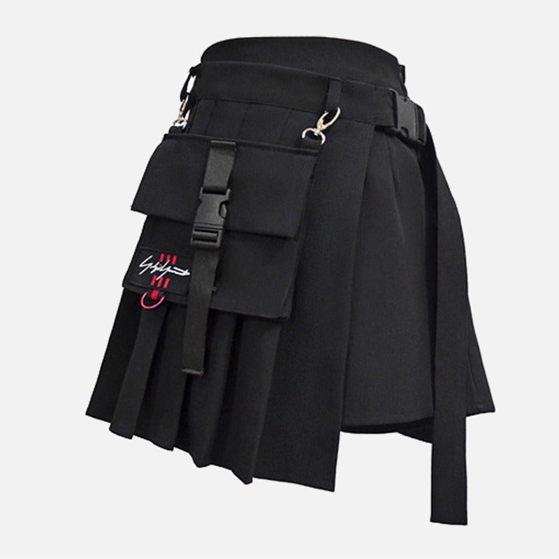 Rock Style Women's Skirt / Plaid Street Style Side Pockets Design Mini Pleated Skirt - HARD'N'HEAVY