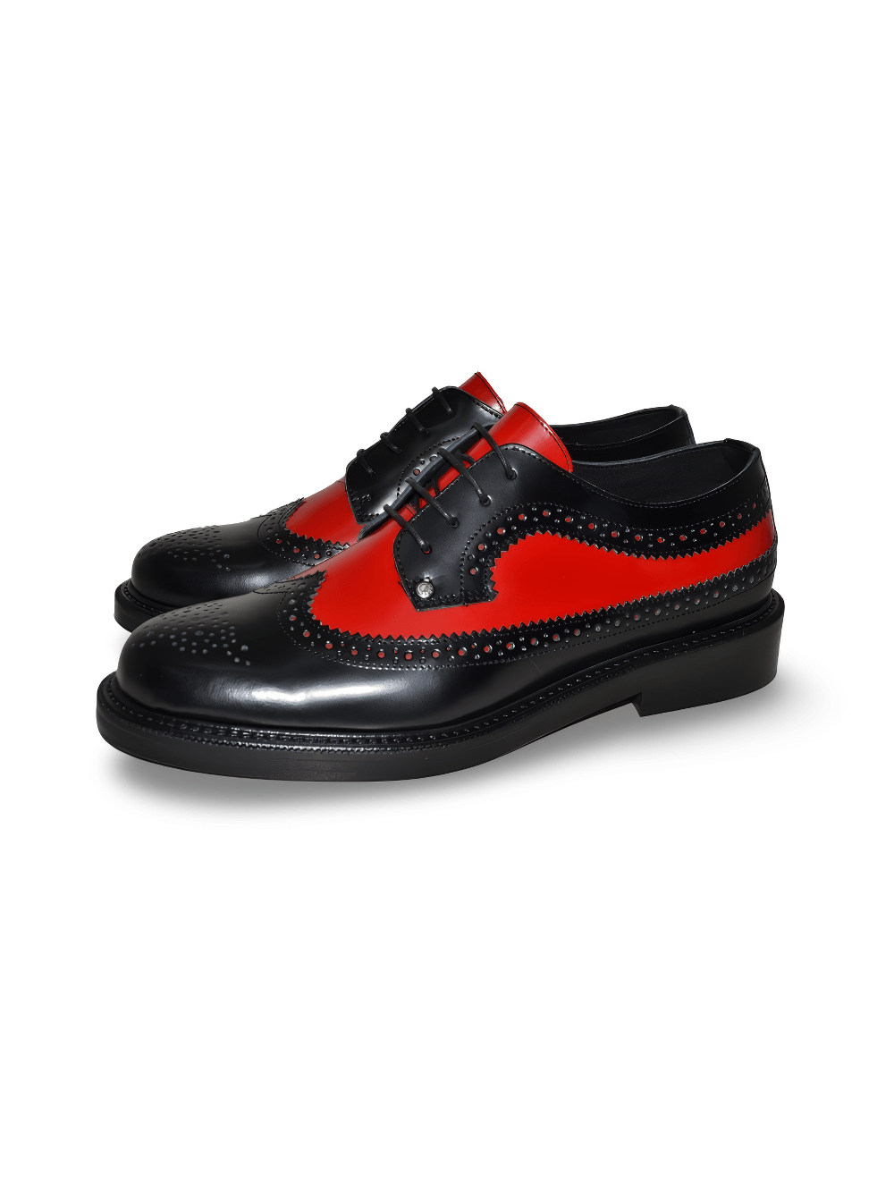 Rockabilly Style Black and Red Lace-Up Derby Shoes for Men