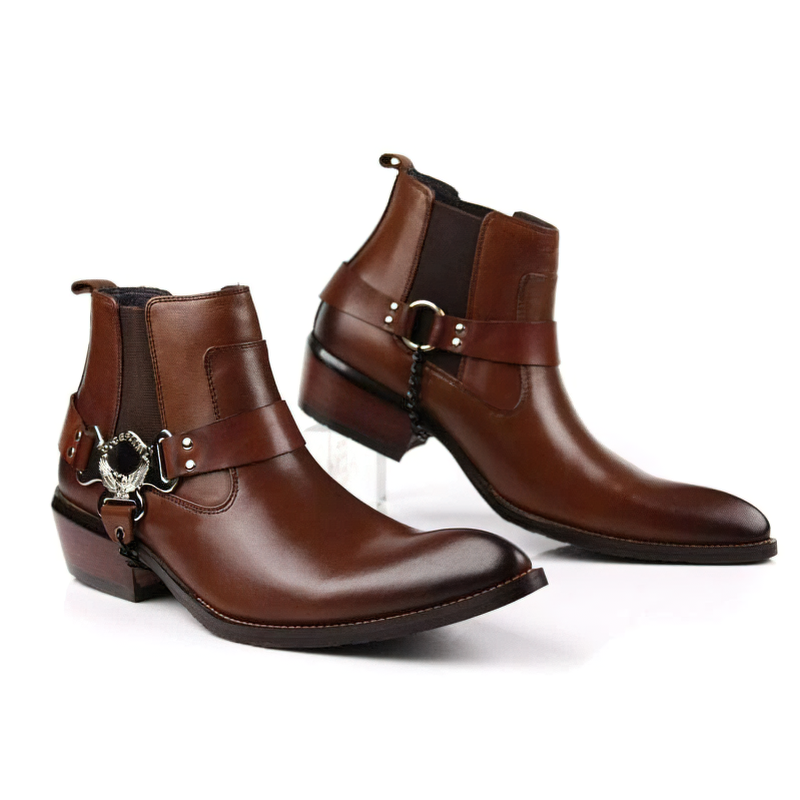 Rocker Chick Buckle Solid Shoes / High Heels Men's Boots / Thick Pointed Toe Ankle Boots - HARD'N'HEAVY