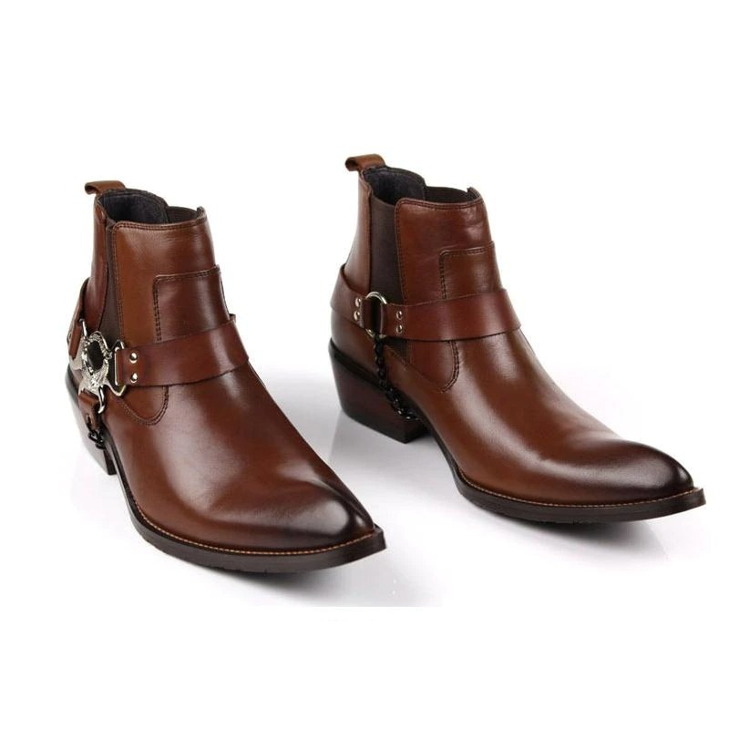 Rocker Chick Buckle Solid Shoes / High Heels Men's Boots / Thick Pointed Toe Ankle Boots - HARD'N'HEAVY