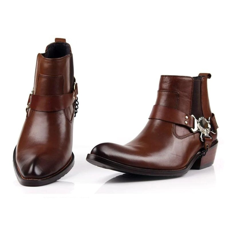 Rocker Chick Buckle Solid Shoes / High Heels Men's Boots / Thick Pointed Toe Ankle Boots - HARD'N'HEAVY