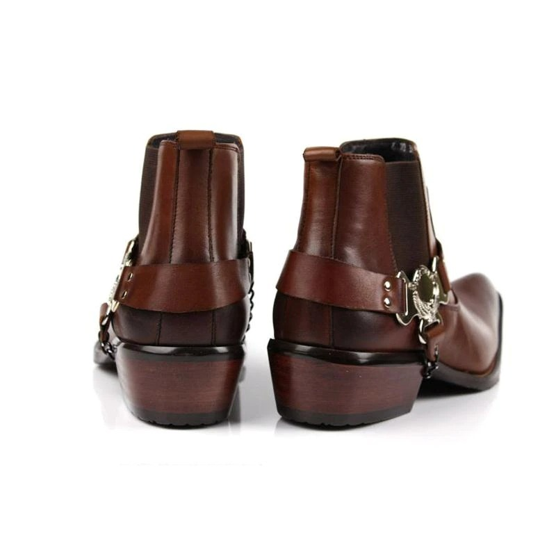 Rocker Chick Buckle Solid Shoes / High Heels Men's Boots / Thick Pointed Toe Ankle Boots - HARD'N'HEAVY