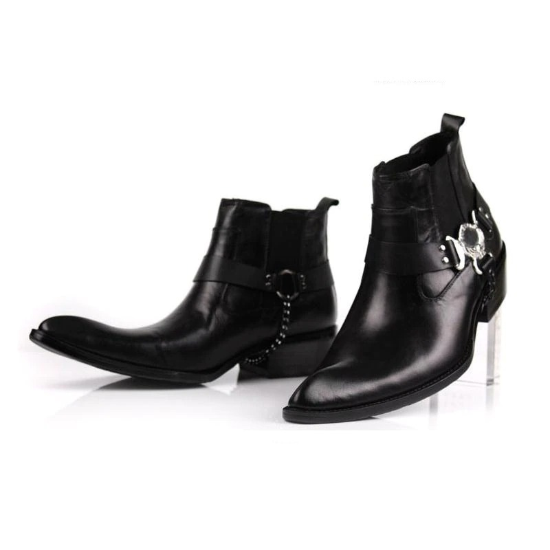 Rocker Chick Buckle Solid Shoes / High Heels Men's Boots / Thick Pointed Toe Ankle Boots - HARD'N'HEAVY