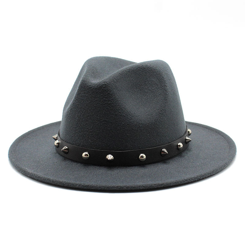 Rock'n'Roll Elegant Hat With Rivet Ribbon / Wool Fedora With Punk Rivets / Grunge Outfits - HARD'N'HEAVY