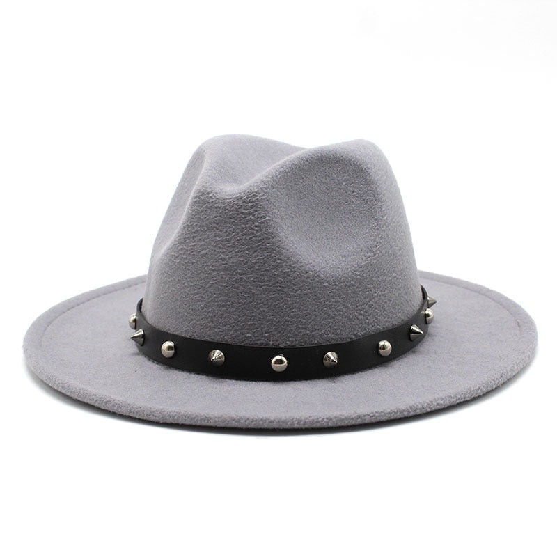 Rock'n'Roll Elegant Hat With Rivet Ribbon / Wool Fedora With Punk Rivets / Grunge Outfits - HARD'N'HEAVY