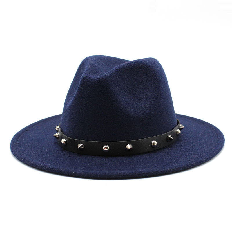 Rock'n'Roll Elegant Hat With Rivet Ribbon / Wool Fedora With Punk Rivets / Grunge Outfits - HARD'N'HEAVY