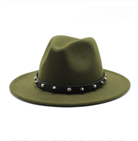 Rock'n'Roll Elegant Hat With Rivet Ribbon / Wool Fedora With Punk Rivets / Grunge Outfits - HARD'N'HEAVY