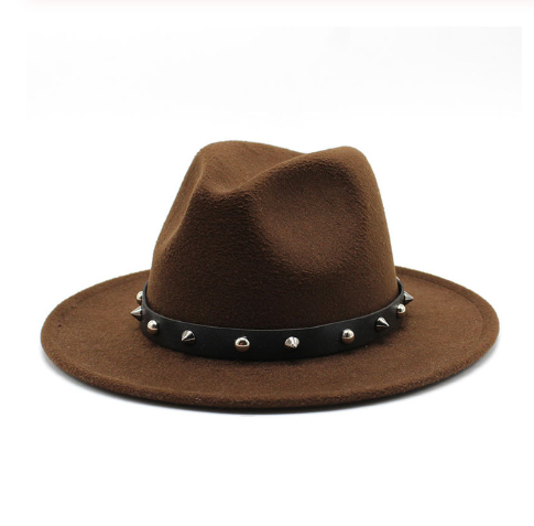 Rock'n'Roll Elegant Hat With Rivet Ribbon / Wool Fedora With Punk Rivets / Grunge Outfits - HARD'N'HEAVY