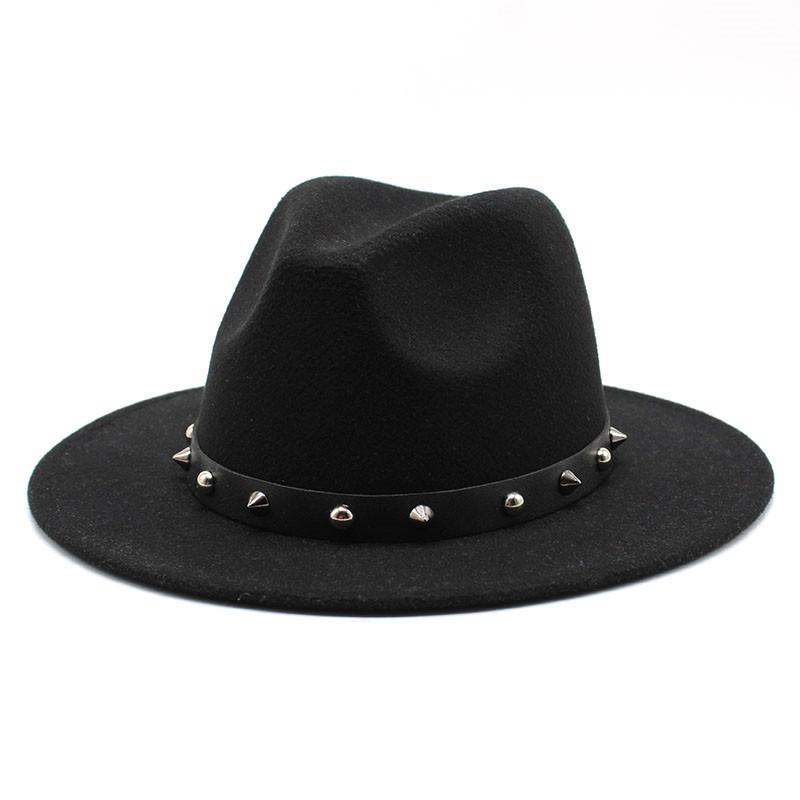 Rock'n'Roll Elegant Hat With Rivet Ribbon / Wool Fedora With Punk Rivets / Grunge Outfits - HARD'N'HEAVY